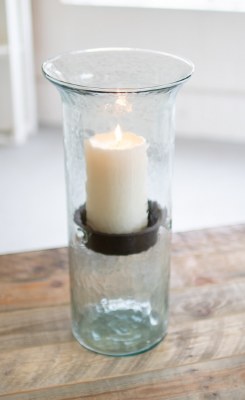 12" Slim Clear Original Glass Hurricane Candleholder With Metal Insert
