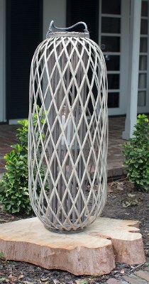 32" Tall Gray Willow Rattan Slim Oval Lantern With Glass Insert