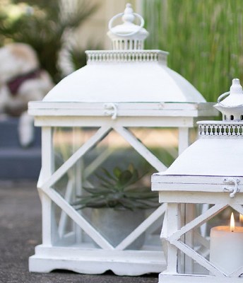 22" Distressed White Wood and Glass Rustic Lantern