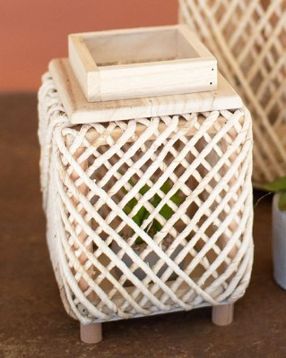 Natural Woven Rope and Wood Lantern With Glass Insert