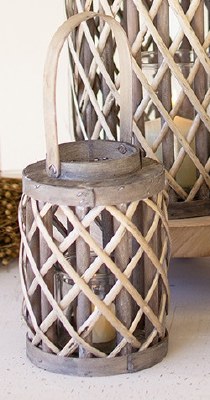 Small Natural Gray Willow Rattan Cylinder Lantern With Glass Insert