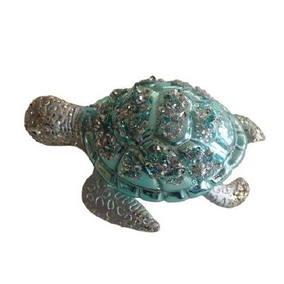 5" Glass Sea Turtle With Blue and Silver Bling Ornament