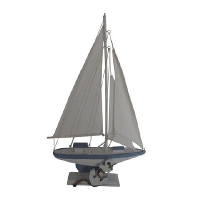 17" White Wood With Blue Stripe Sailboat With Anchor