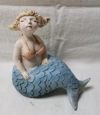 6" Blue Fin Coral Top Chubby Sitting Mermaid