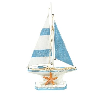 18" Blue and White Striped Sailboat With Starfish