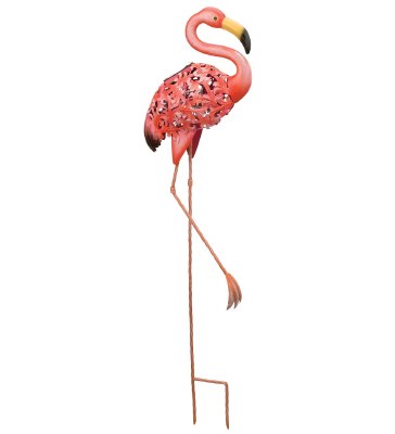 39" LED Pink Metal Flamingo Solar Garden Stake