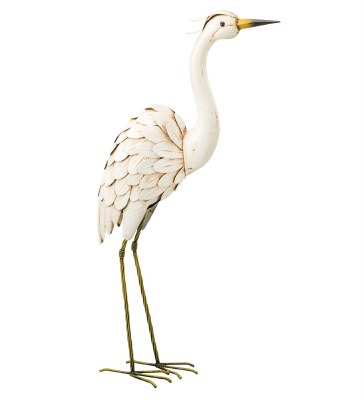 29" White Metal Snowy Egret With Head Up