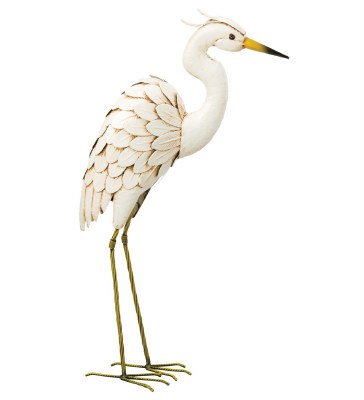 27" White Metal Snowy Egret With Head Down