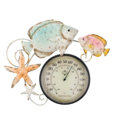 13" Faded Multi Pastel Metal Fish Wall Thermometer