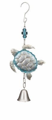 16" Silver and Blue Metal Sea Turtle Garden Bell