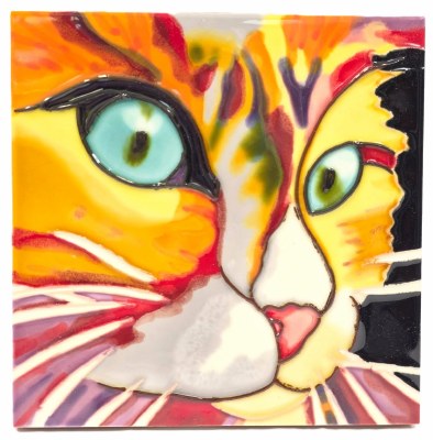 6" Sq Cat Face CeramicTile