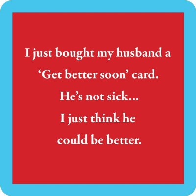 4" Square Red With Light Blue Border Get Better Soon Card Coaster