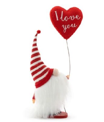 16" Red and White Striped Hat I Love You Valentine's Day Gnome With Heart Balloon