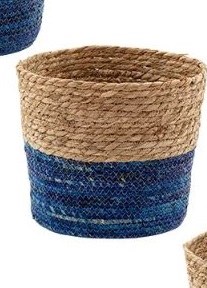 10" Round Natural and Dark Blue Seagrass Basket