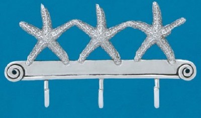 5" Silver Metal Starfish Trio Triple Wall Hook