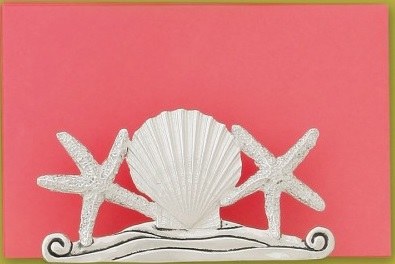 4" Silver Metal Shell and Starfish Napkin/Envelope Holder