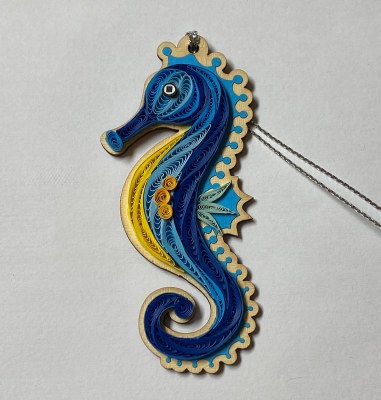 Blue Seahorse Quilling Ornament