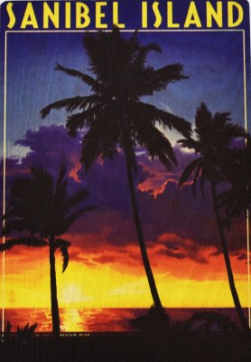 Sanibel Island Palm Tree Sunset Wood Post Card