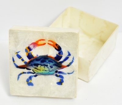 3" Sq Blue Crab Capiz Box