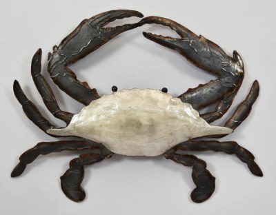 10" Blue and White Capiz Crab Wall Plaque
