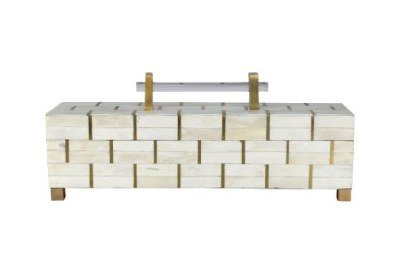 5" x 18" Beige and Gold Bone Footed Box With Handle