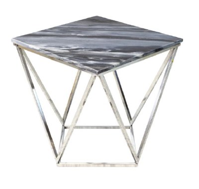 18" Square Dark Gray Marble Top With Silver Metal Base Table