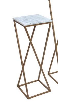 27" White Marble Top With Gold Metal Cross Leg Table