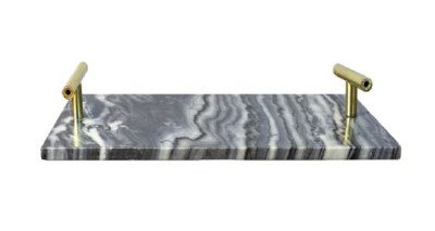 9" x 18" Gray and White Marble Tray With Gold Handles