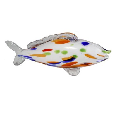 17" White and Multicolor Glass Fish