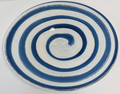 20" x 16" White and Blue Swirl Glass Platter