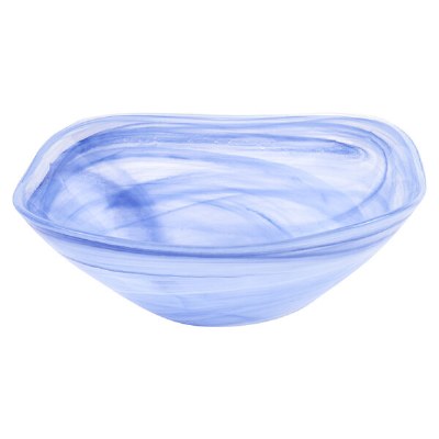 6" Squarish Blue Alabaster Glass Bowl