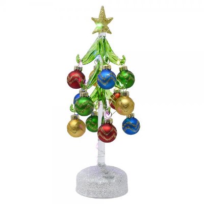 8" LED Glass Tree With Multicolor Ornaments