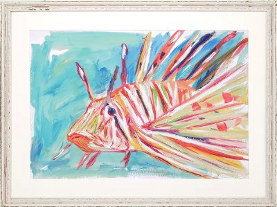 33" x 45" Multicolor Lion Fish Print Framed Under Glass