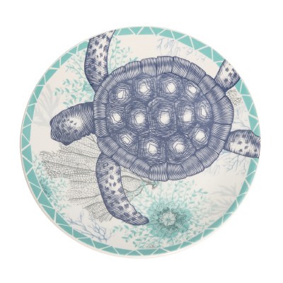11" Round Blue Turtle and Aqua Ceramic Plate