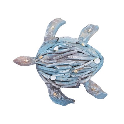 10" Round Blue Driftwood Sea Turtle With Shells