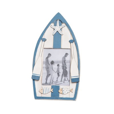4" x 6" Blue and White Boat Picture Frame With Oars and Fish