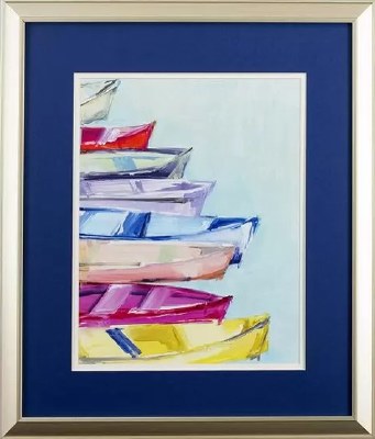 21" x 18" Multicolor Boats on the Side in Gold Frame Under Glass