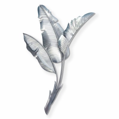 52" Silver Colored Banana Leaf Right Tropical Metal Wall Art Plaque MM090