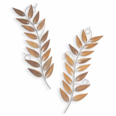 Set of 2 50" Stainless Steel and Teak Fronds Plaque MM900