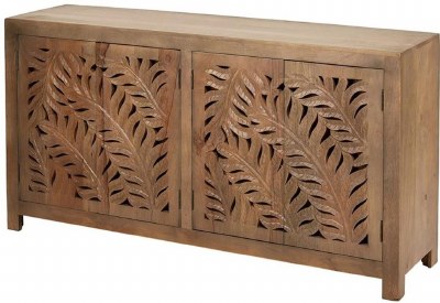 70" Brown Wood Fronds Four Door Credenza