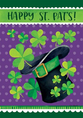 18" x 12" Mini Black Hat and Clovers on Purple Happy St. Pat's Gardern Flag