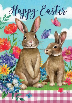 18" x 12" Mini Brown Bunnies Happy Easter Garden Flag