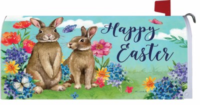 7" x 17" Brown Bunnies Garden Happy Easter Mailbox Cover