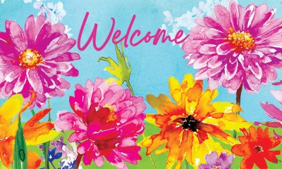 18" x 30" Pink and Yellow Flowers Welcome Doormat