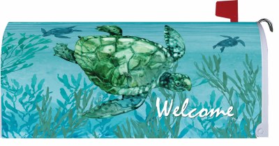 7" x 17" Green Turtle and Seaweed Welcome Mailbox Cover