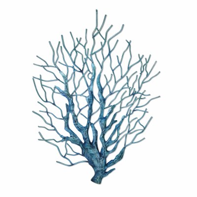 17" Blue Capiz and Metal Coral Branch Wall Plaque