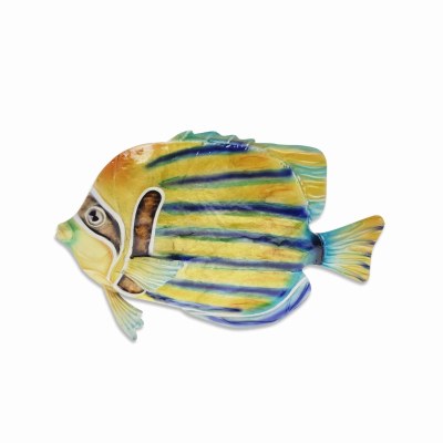 9" Yellow and Blue Capiz and Metal Angelfish Wall Plaque