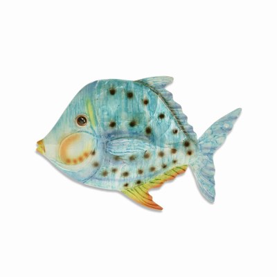 9" Blue, Yellow and Orange Dotted Capiz and Metal Fish Wall Plaque