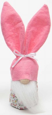 7.5" Petite Floral Pink Bunny Easter Gnome with White Ribbon