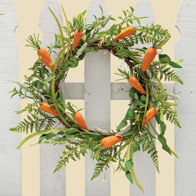 24" Round Carrot Patch Wreath with Yellow Pip Berries